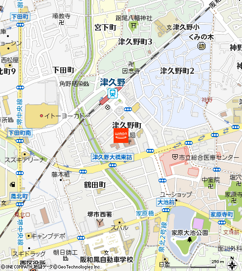 イオンフードスタイル津久野店付近の地図